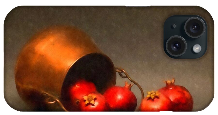 Old Copper Pot With Pomegranates iPhone Case featuring the photograph Old Copper Pot with Pomegranates by Frank Wilson