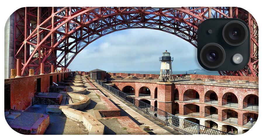 Lighthouse iPhone Case featuring the photograph Old Fort Point LIghthouse Under The Golden Gate by Her Arts Desire