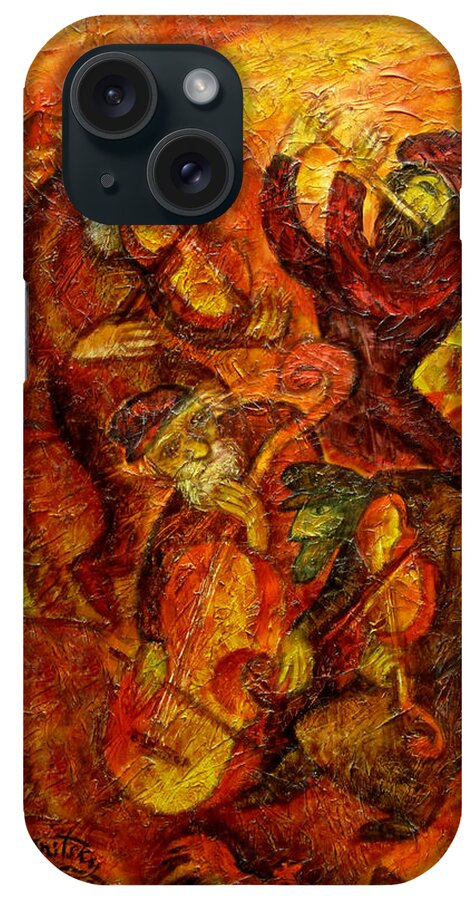 Tags iPhone Case featuring the painting Old Klezmer Music by Leon Zernitsky