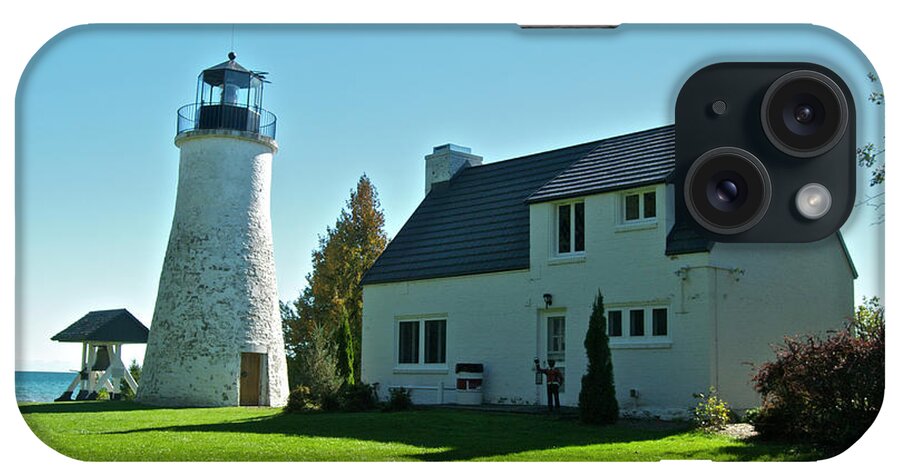 Old iPhone Case featuring the photograph Old Presque Isle Lighthouse_9480 by Michael Peychich