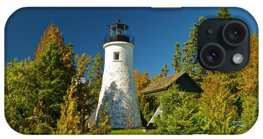 Old iPhone Case featuring the photograph Old Presque Isle Lighthouse_9488 by Michael Peychich