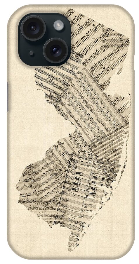 New Jersey iPhone Case featuring the digital art Old Sheet Music Map of New Jersey by Michael Tompsett