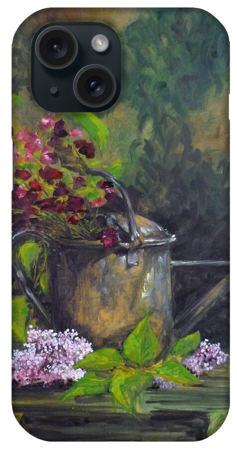 Flowers iPhone Case featuring the painting Old Watering Can by Lizzy Forrester