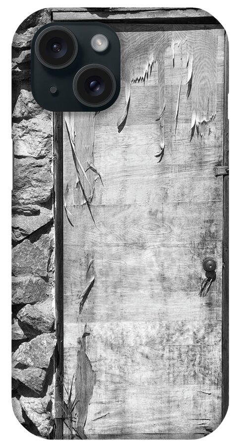 Vertical iPhone Case featuring the photograph Old Wood Door and Stone - Vertical BW by James BO Insogna