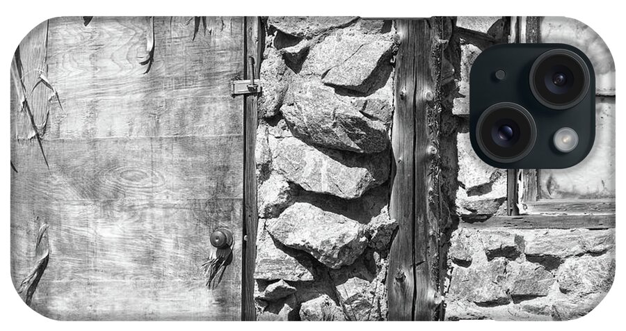 Peeling iPhone Case featuring the photograph Old Wood Door Window and Stone in Black and White by James BO Insogna
