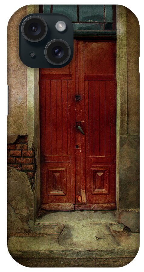 Gate iPhone Case featuring the photograph Old wooden gate painted in red by Jaroslaw Blaminsky