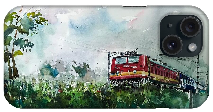 Train iPhone Case featuring the painting On the move by George Jacob