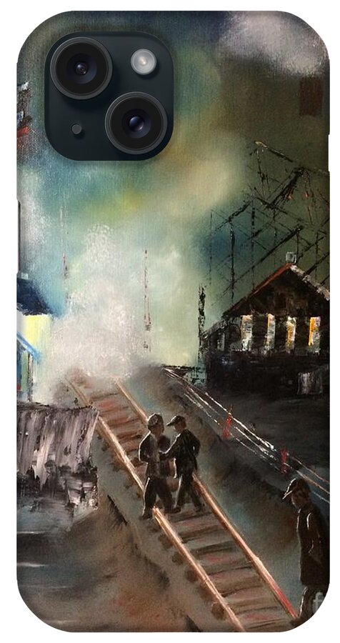Coal iPhone Case featuring the painting On The Pennsylvania Tracks by Denise Tomasura