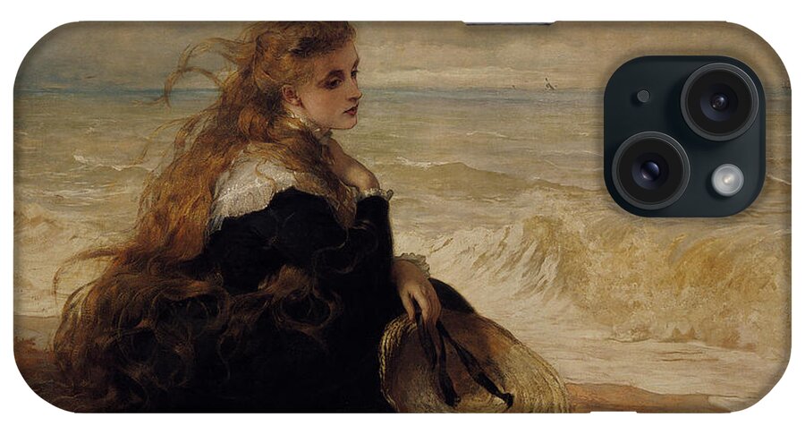 George Elgar Hicks iPhone Case featuring the digital art On The Seashore by George Elgar Hicks