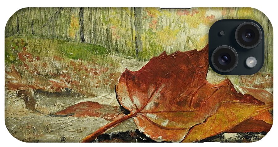 Maple iPhone Case featuring the painting One Fallen Mapleleaf by Betty-Anne McDonald