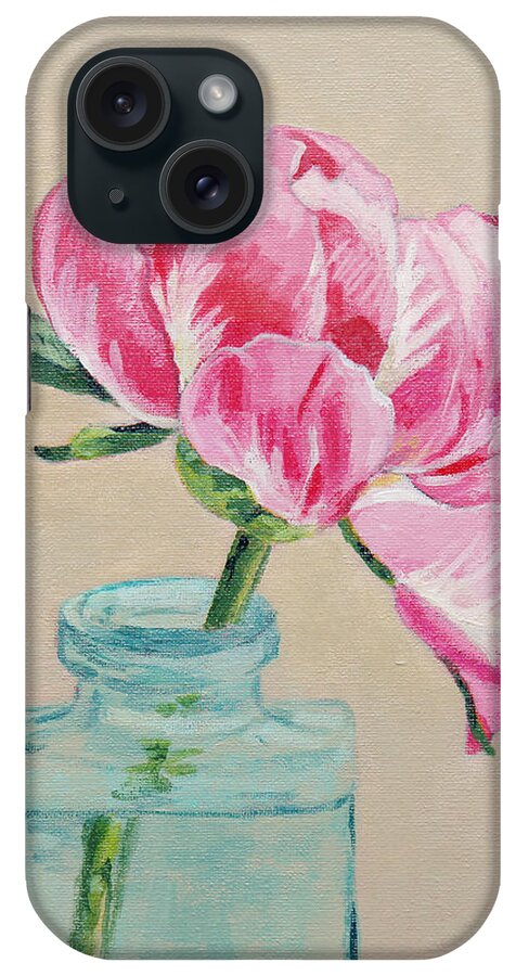 Color iPhone Case featuring the painting One Peony by Masha Batkova