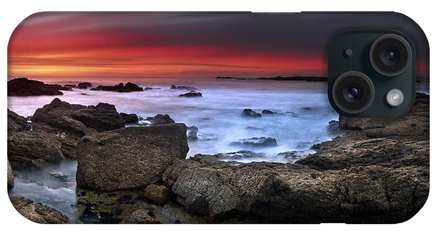#rainbow #john #chivers #seascape #landscape #cornwall #rocks #rocky #colourful #interesting #beautiful #magical #fantastic #stunning #relaxing #sand #sea #waves #crashing #panoramic #long #red iPhone Case featuring the photograph Opposites Attract by John Chivers