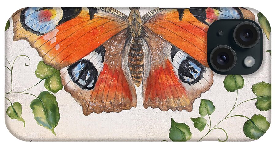 Butterfly iPhone Case featuring the painting Orange Dream Butterfly-JP3878 by Jean Plout