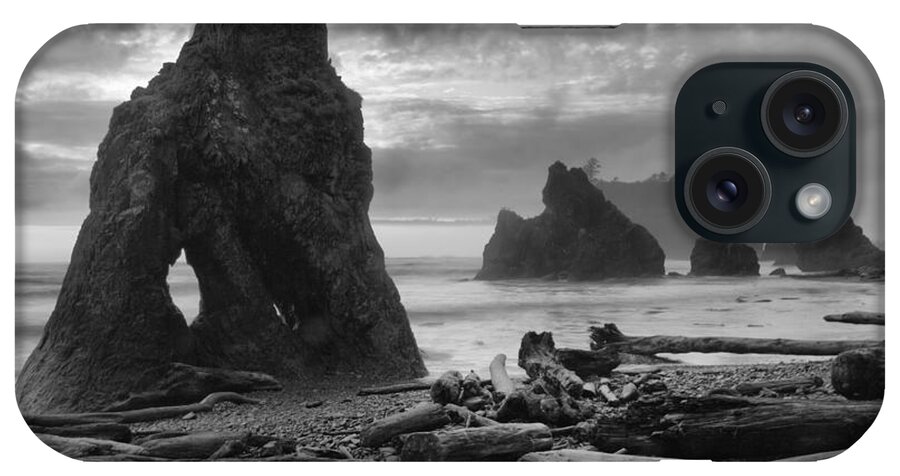 Ruby Beach iPhone Case featuring the photograph Orange Skies Over Ruby Beach Black And White by Adam Jewell