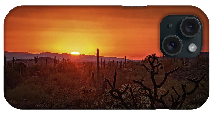 Saguaro Sunset iPhone Case featuring the photograph Orange Sonoran Skies by Saija Lehtonen