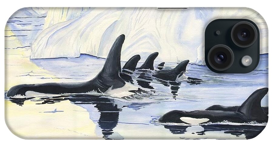 Sea iPhone Case featuring the digital art Orcas by Darren Cannell