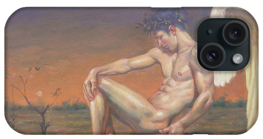 Original Art iPhone Case featuring the painting Original Oil Painting Nude Art Angel Of Male Nude On Linen#16-7-21 by Hongtao Huang