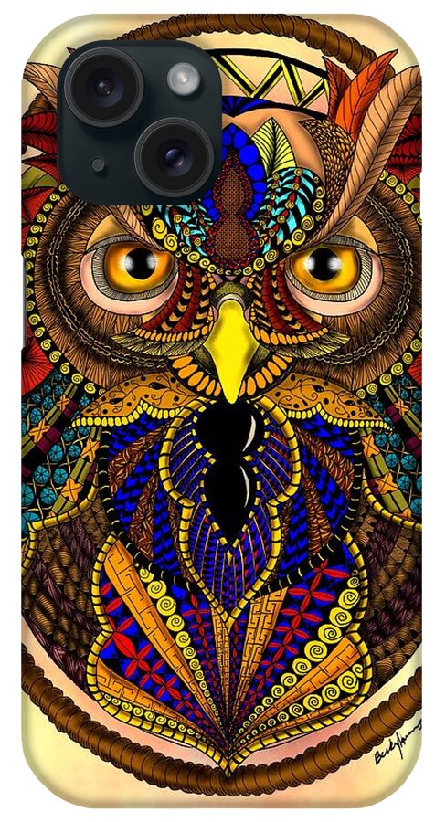 Ornate Owl iPhone Case featuring the digital art Ornate Owl In Color by Becky Herrera