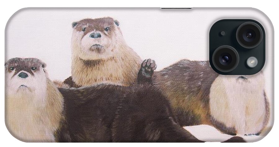 Otters iPhone Case featuring the painting Otters. by Jean Yves Crispo