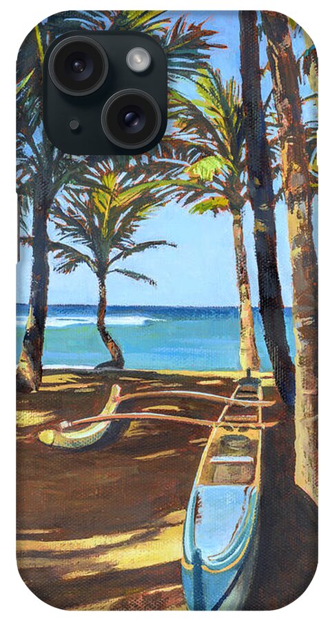 Outrigger Canoe iPhone Case featuring the painting Outrigger Canoe at Mama's Fish House by Stacy Vosberg