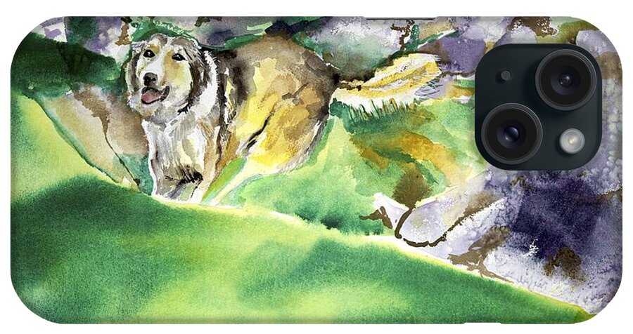  iPhone Case featuring the painting Over the Hill with Shep by Kathleen Barnes