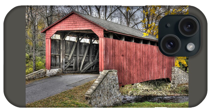 Poole Forge Covered Bridge iPhone Case featuring the photograph PA Country Roads - Poole Forge Covered Bridge Over Conestoga Creek No. 3B-Alt - Lancaster by Michael Mazaika