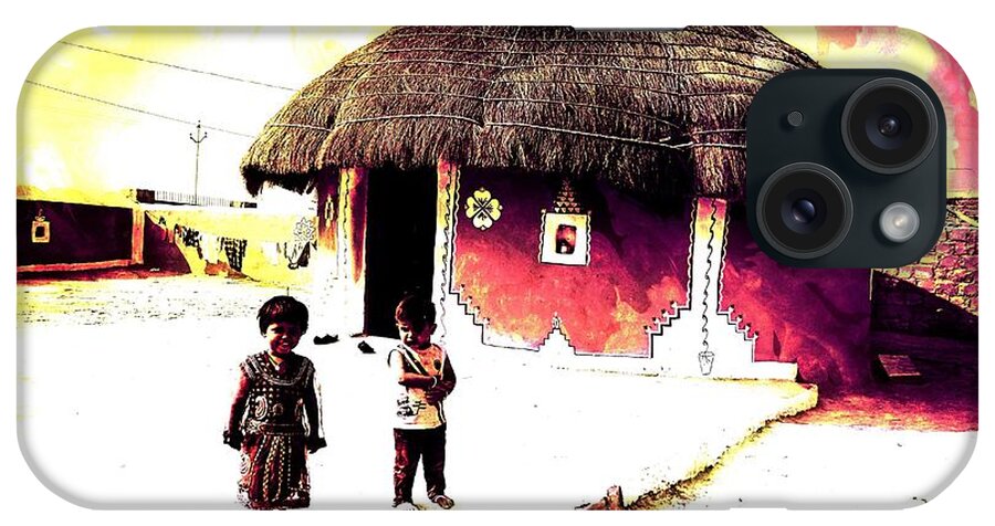 Cowdung iPhone Case featuring the photograph Painted Houses Cowdung Mud Round Huts Kids India Rajasthan 1b by Sue Jacobi