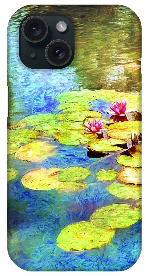 Lilypad iPhone Case featuring the digital art Painted lilypads by Linda Olsen