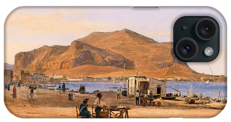Martinus Rorbye iPhone Case featuring the painting Palermo Harbor with a View of Monte Pellegrino by Martinus Rorbye
