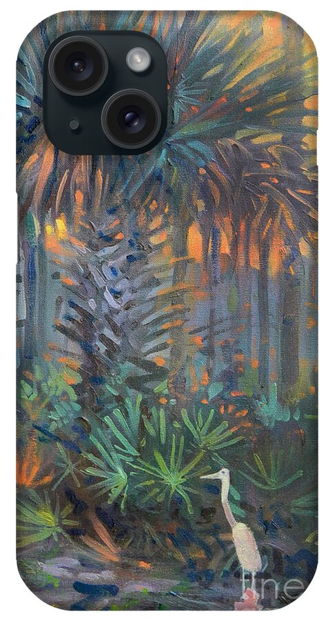 Egret iPhone Case featuring the painting Palm and Egret by Donald Maier