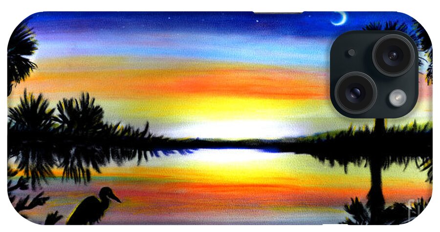 Palmetto iPhone Case featuring the pastel Palmetto Moon Low Country Sunset II by Pat Davidson