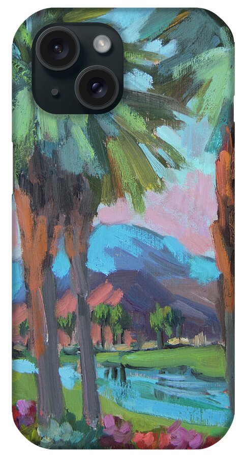 Coachella Valley iPhone Case featuring the painting Palms and Coral Mountain by Diane McClary