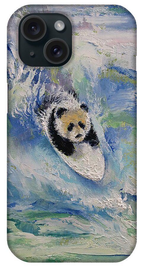 Surfer iPhone Case featuring the painting Panda Surfer by Michael Creese