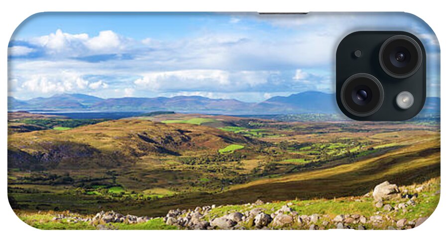Blue iPhone Case featuring the photograph Panorama of a colourful undulating Irish landscape in Kerry by Semmick Photo