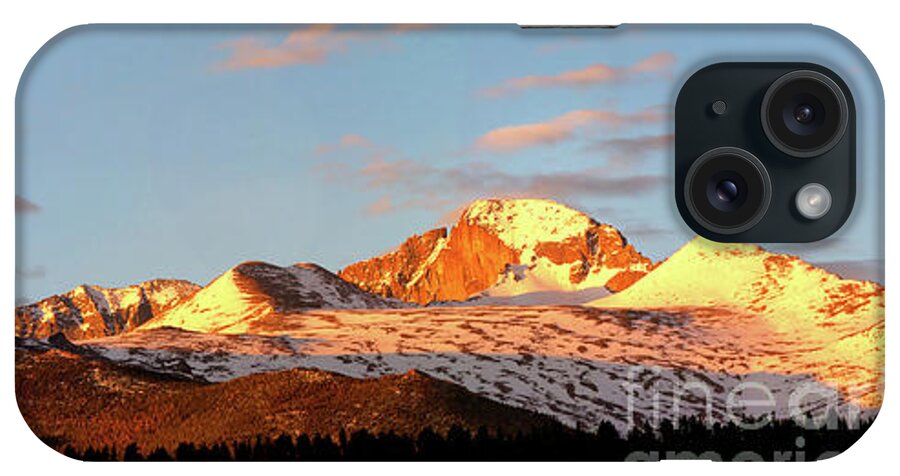 Longs Peak iPhone Case featuring the photograph Panorama View of Longs Peak at sunrise by Ronda Kimbrow