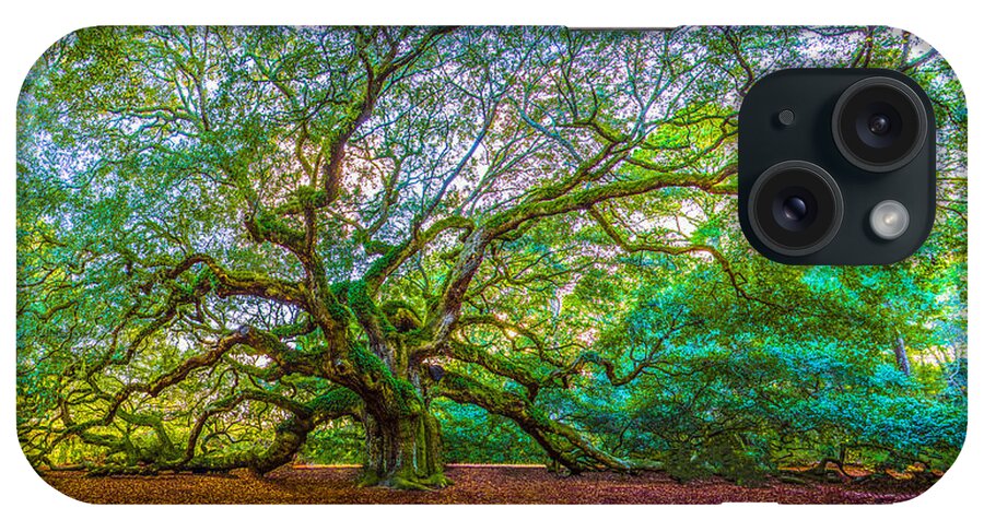 Angel Oak Tree iPhone Case featuring the photograph Panoramic Angel Oak Tree Charleston SC by John McGraw