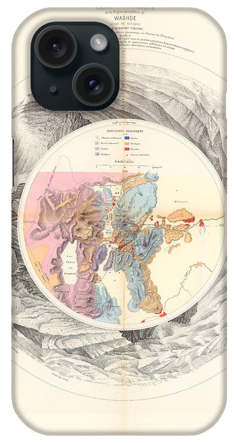 Geological Chart iPhone Case featuring the drawing Panoramic Map of Washoe, Nevada - Carte Panoramique - Historic Map - Old Atlas - Geological Chart by Studio Grafiikka