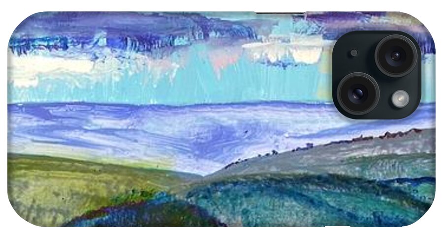 Purple Clouds iPhone Case featuring the painting Panoramic view from Exeter of Devon hills by Mike Jory
