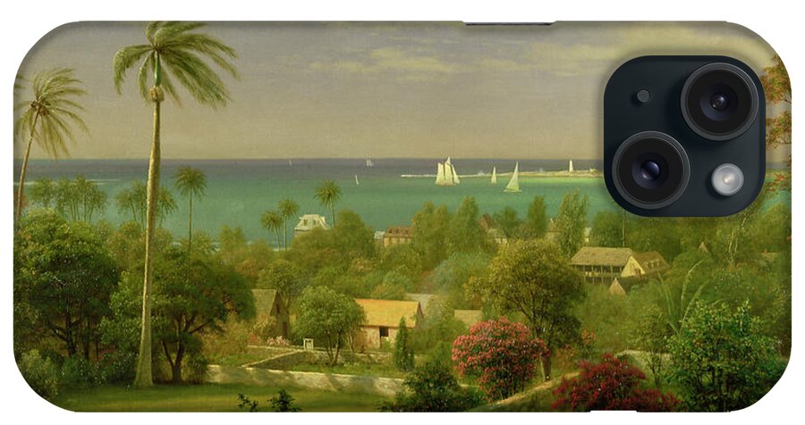 Panoramic View Of The Harbour At Nassau In The Bahamas iPhone Case featuring the painting Panoramic View of the Harbour at Nassau in the Bahamas by Albert Bierstadt