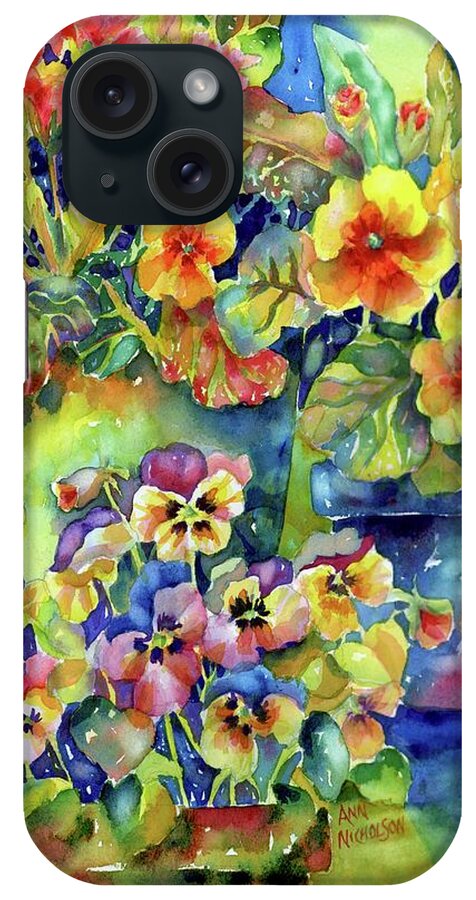 Watercolor iPhone Case featuring the painting Pansies and Primroses by Ann Nicholson