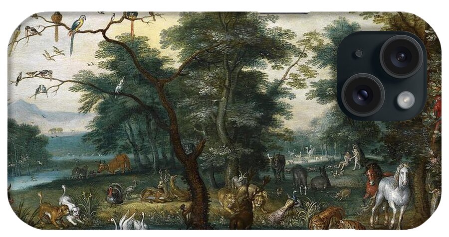 Jan Brueghel The Younger iPhone Case featuring the painting Paradise landscape with the Fall by Jan Brueghel the Younger
