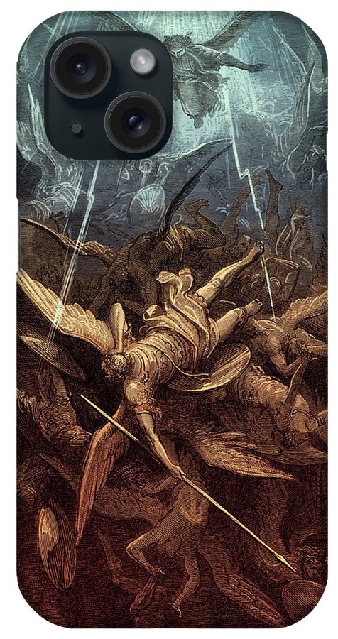 Paradise Lost iPhone Case featuring the painting Paradise Lost, Fall of the rebel angels, by Gustave Dore