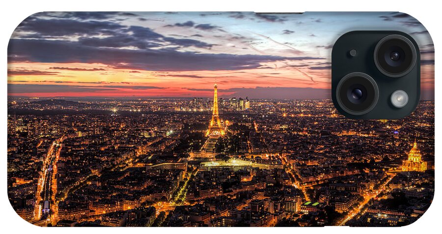 Paris iPhone Case featuring the photograph Paris, France skyline, panorama at sunset, young night. Eiffel Tower by Michal Bednarek