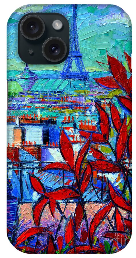 Paris Rooftops iPhone Case featuring the painting Paris Rooftops - View From Printemps Terrace  by Mona Edulesco