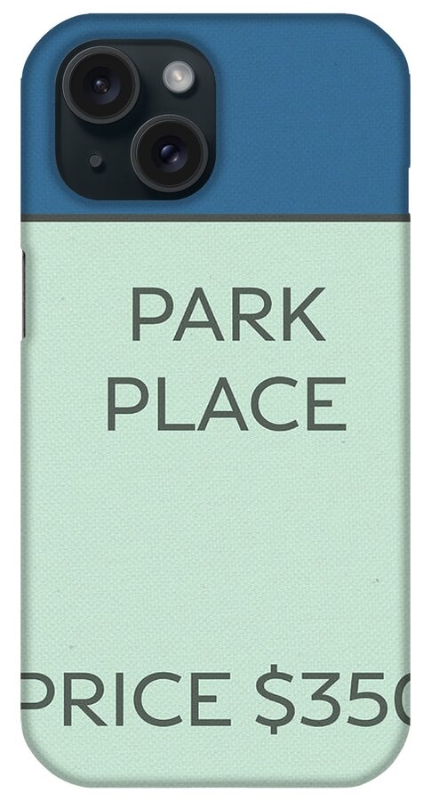 Park Place iPhone Case featuring the mixed media Park Place Vintage Monopoly Board Game Theme Card by Design Turnpike