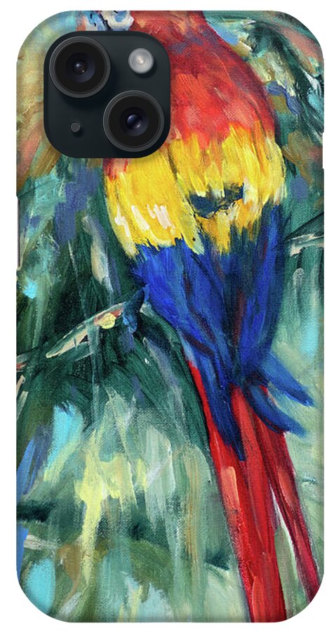 Ocean iPhone Case featuring the painting Parrot on Limb by Linda Olsen