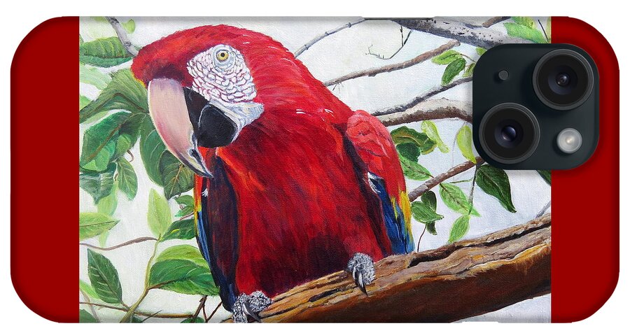 Lake Atitlan Natural Reserve iPhone Case featuring the painting Parrot Portrait by Marilyn McNish
