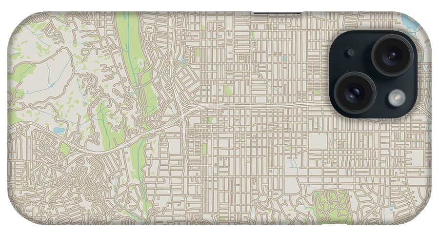 Pasadena iPhone Case featuring the digital art Pasadena California US City Street Map by Frank Ramspott