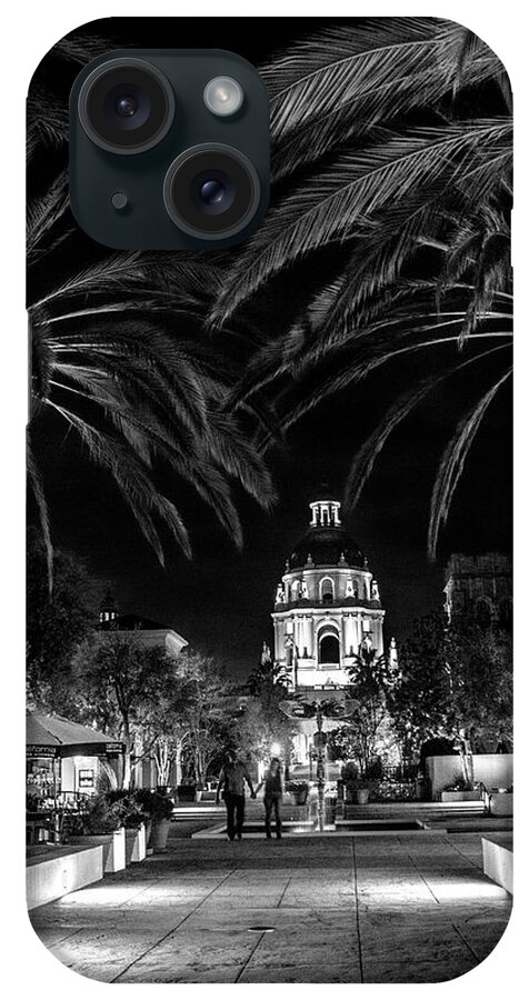 Pasadena iPhone Case featuring the photograph Pasadena City Hall after Dark in Black and White by Randall Nyhof