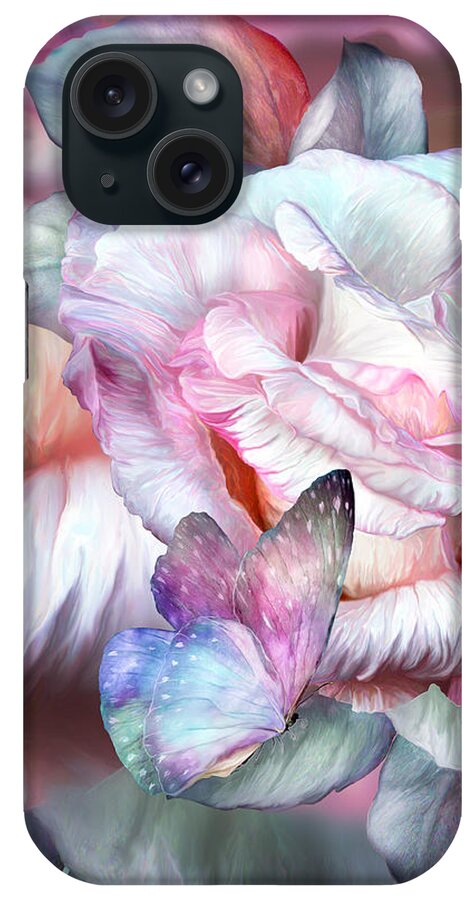 Carol Cavalaris iPhone Case featuring the mixed media Pastel Rose And Butterflies by Carol Cavalaris